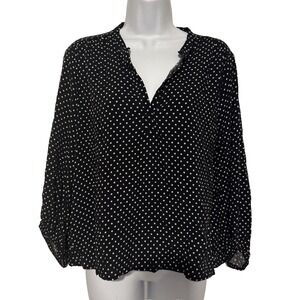 GAP Petites Blouse Top Medium Navy Blue White Stars 3/4 Sleeve - V-Neck -Women's